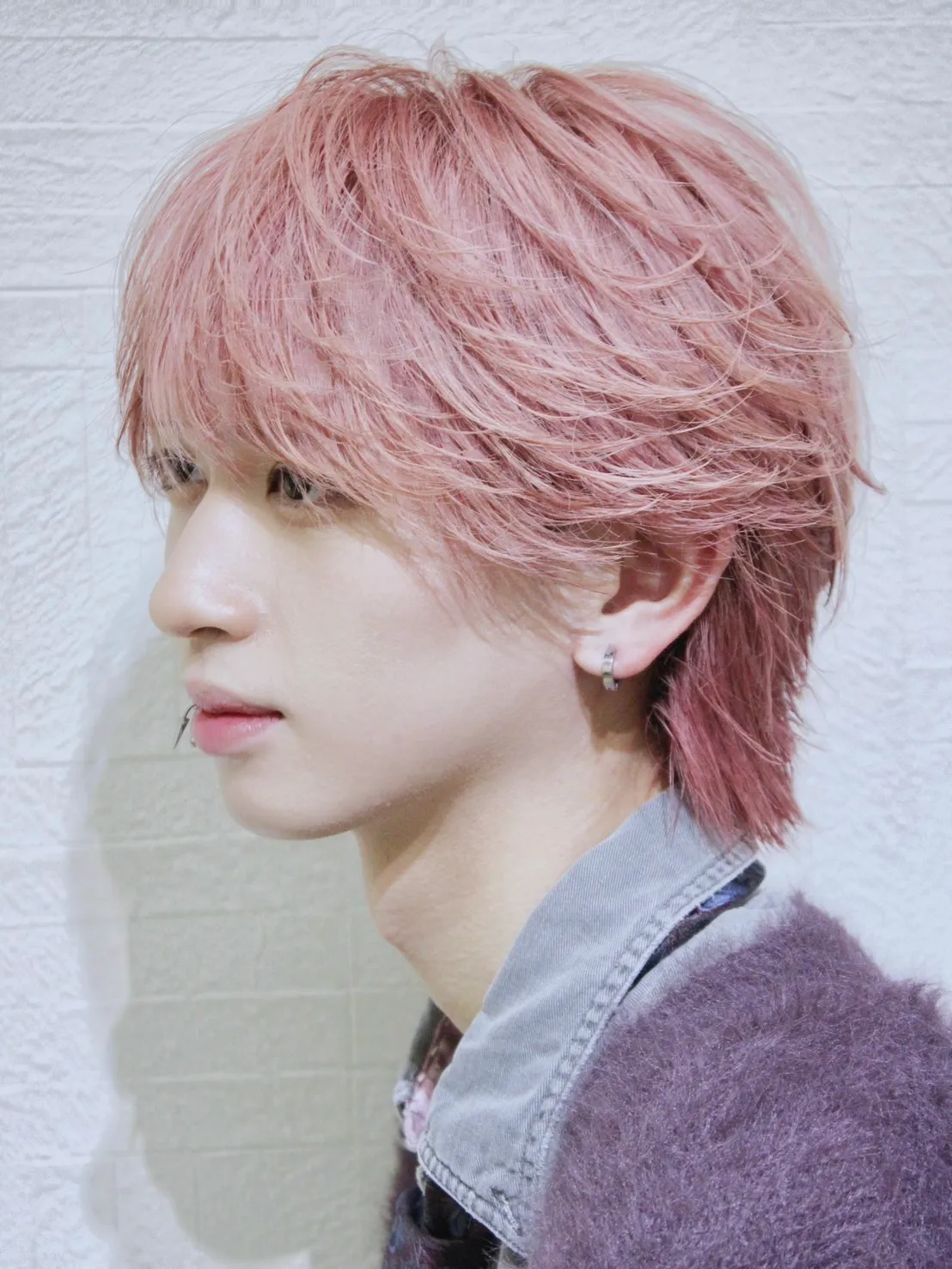 ピンクベージュ×シースルーフェザーウルフ